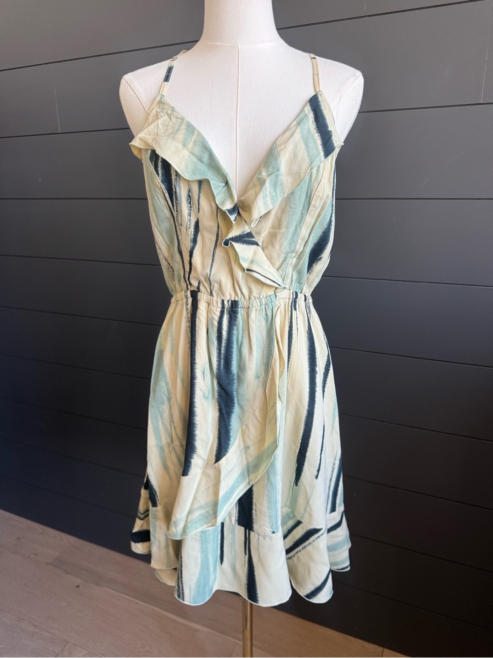 Khush NWT Moani Mint Black Vertical-Stripe Lace-Up Back Dress Resortwear Summer